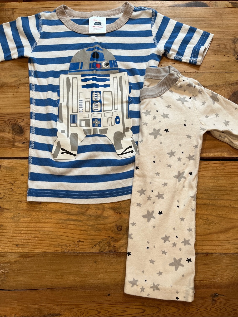 Set/2 HANNA ANDERSSON 120 Blue/White Stripe Pajama Top Organic Tee R2D2